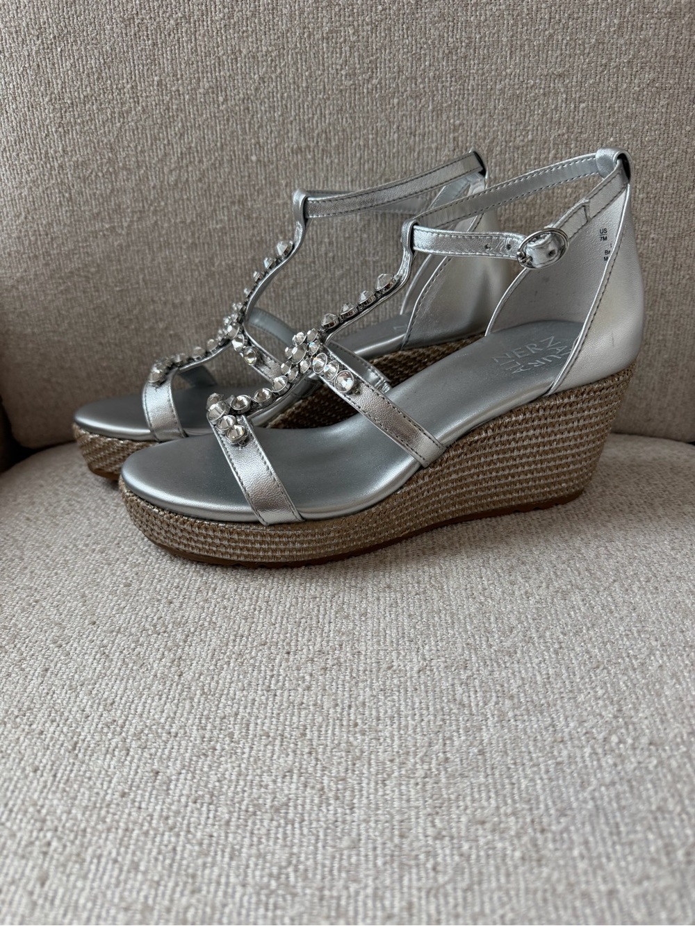 Naturalizer Silver Jeweled Espadrille Wedges